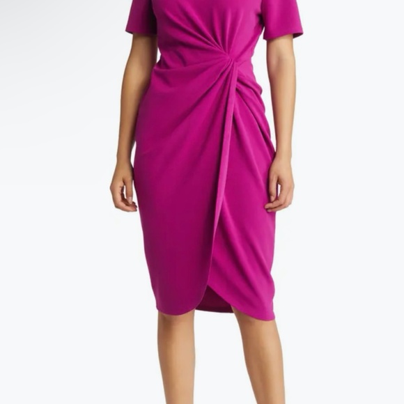 Tahari Stretch Red Side Knot Dress - Picture 2 of 2
